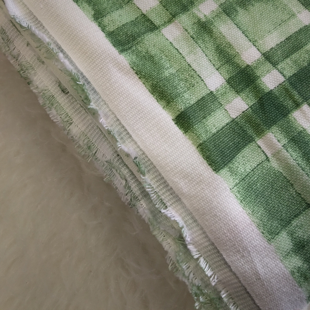 FABRIC Cotton Plain Weave Canvas "In The Garden" Watercolor Plaid Print In Green - Picture 7 of 9